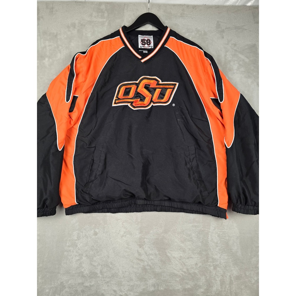 58 Sports Oklahoma State OSU Windbreaker Pullover Jacket Mens XXL V-Neck *Read